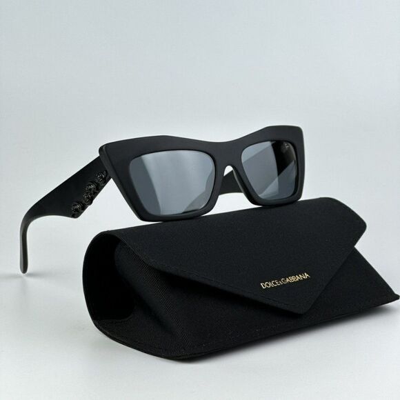 NEW D&G DG4435 25256G Matte Black Gray Mirrored Black Cat Eye Women Sunglasses - Picture 1 of 11